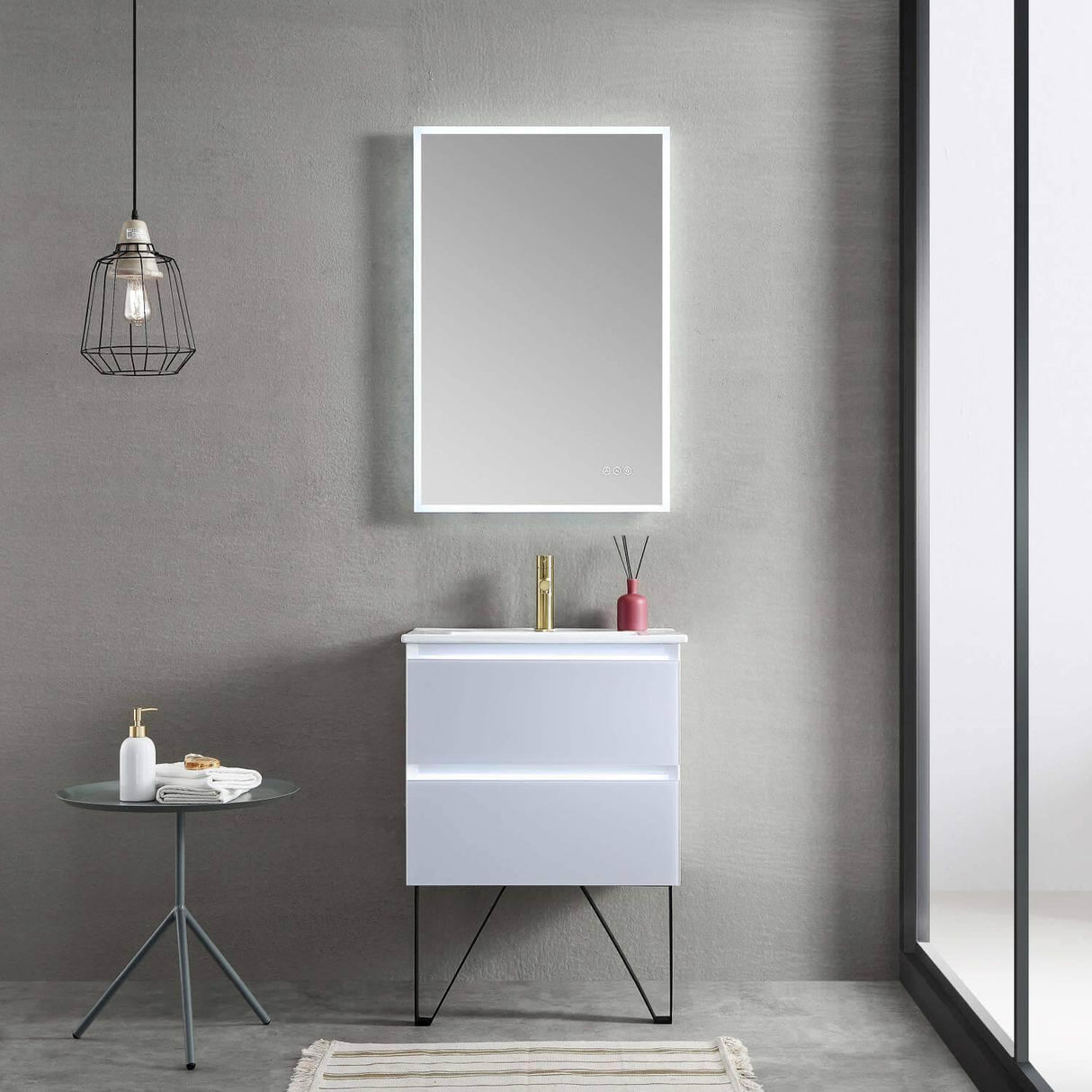 Jena 24" Vanity Base in Calacatta White / Light Grey with Ceramic / Acrylic Sink