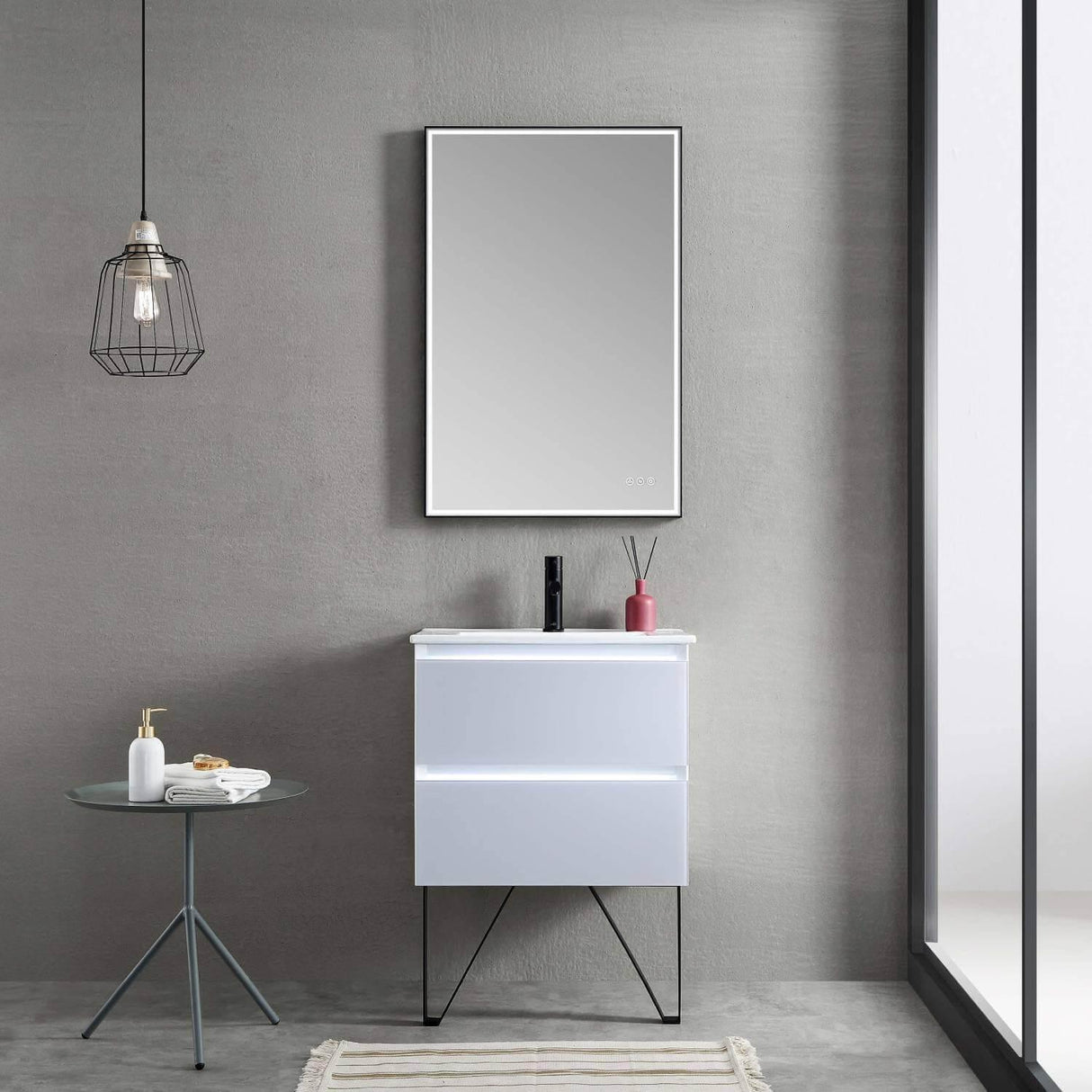 Jena 24" Vanity Base in Calacatta White / Light Grey with Ceramic / Acrylic Sink