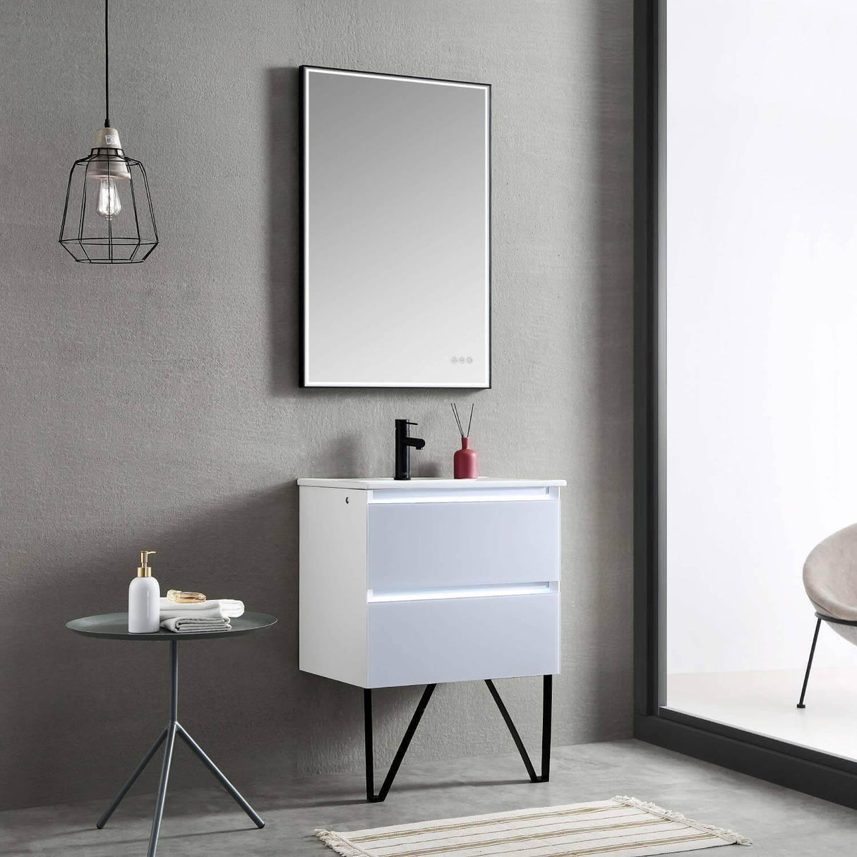 Jena 24" Vanity Base in Calacatta White / Light Grey with Ceramic / Acrylic Sink