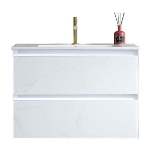 Jena 30" Vanity Base in Calacatta White / Light Grey with Ceramic / Acrylic Sink