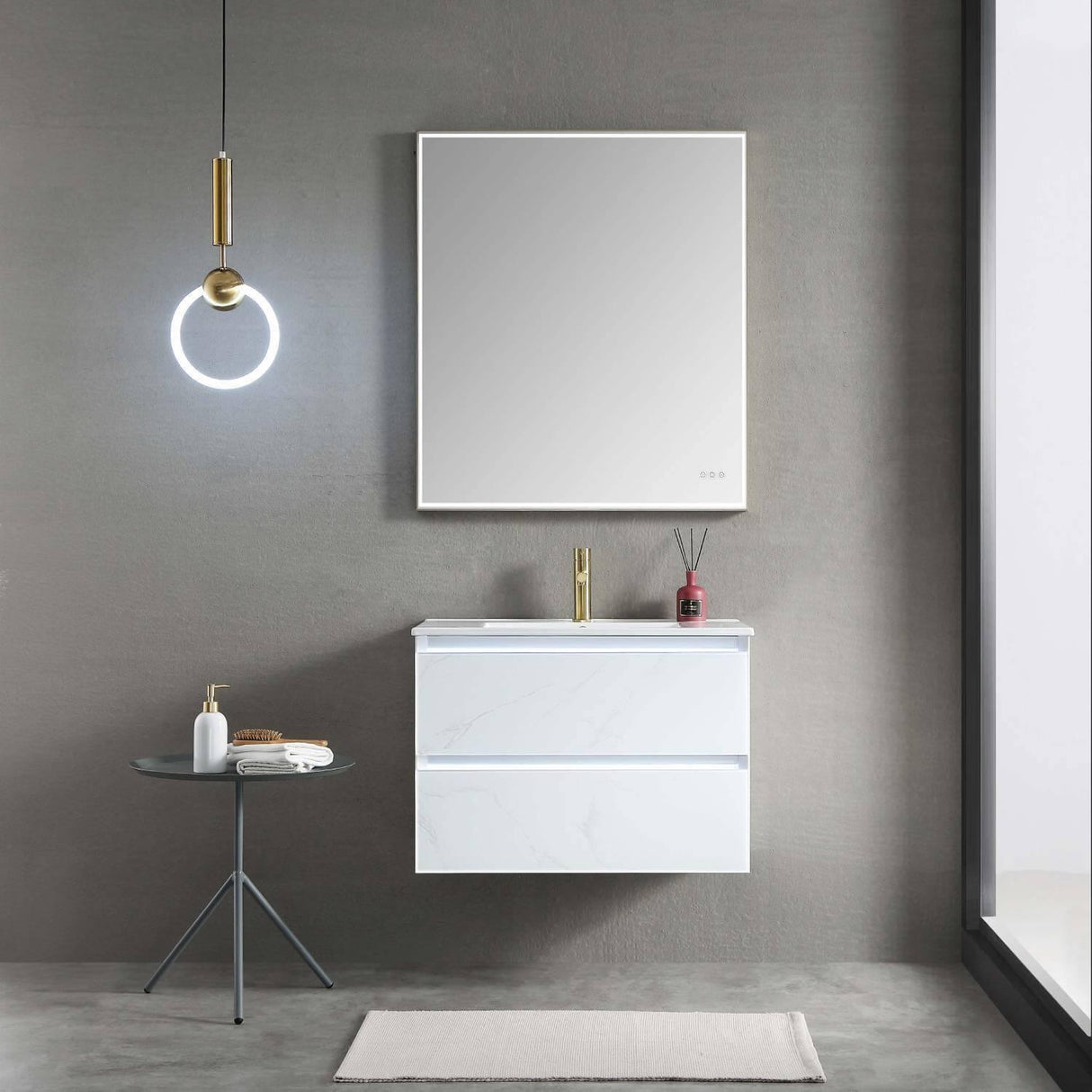 Jena 30" Vanity Base in Calacatta White / Light Grey with Ceramic / Acrylic Sink