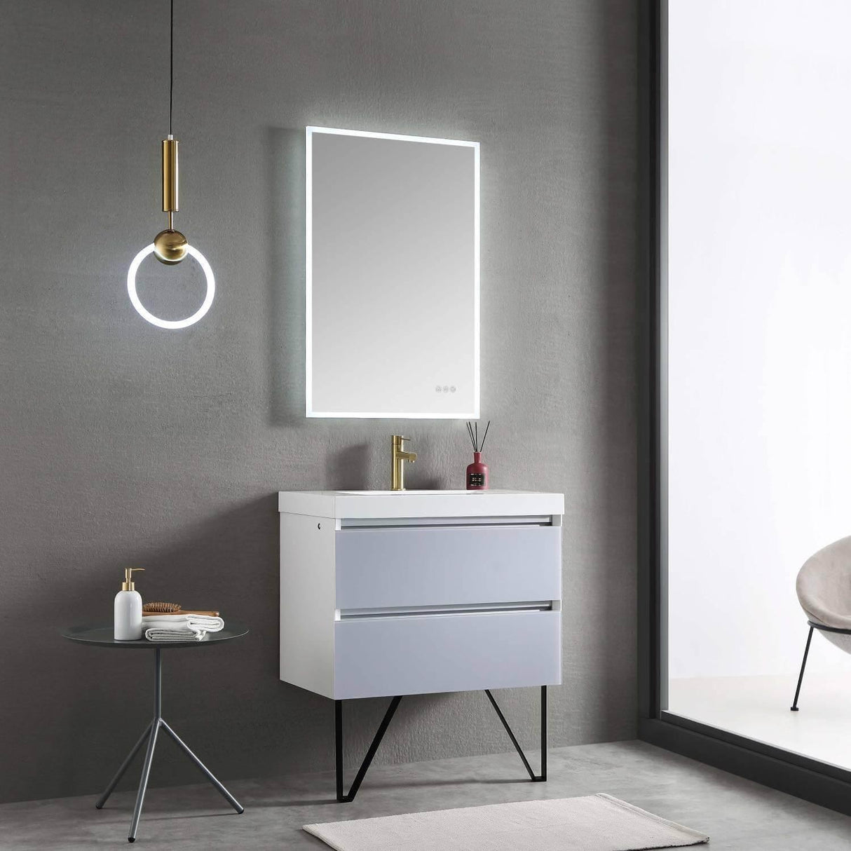 Jena 30" Vanity Base in Calacatta White / Light Grey with Ceramic / Acrylic Sink