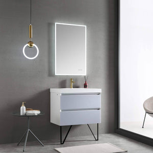 Jena 30" Vanity Base in Calacatta White / Light Grey with Ceramic / Acrylic Sink