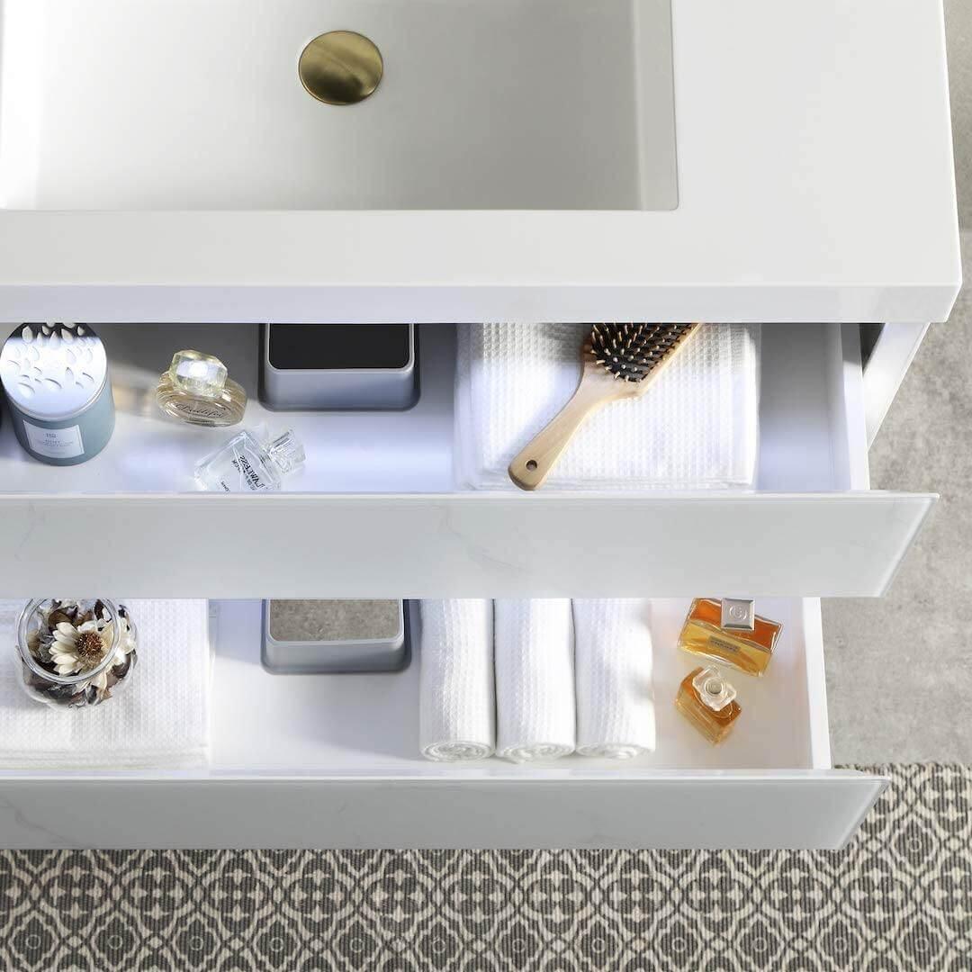 Jena 36" Vanity Base in Calacatta White / Light Grey with Ceramic / Acrylic Sink