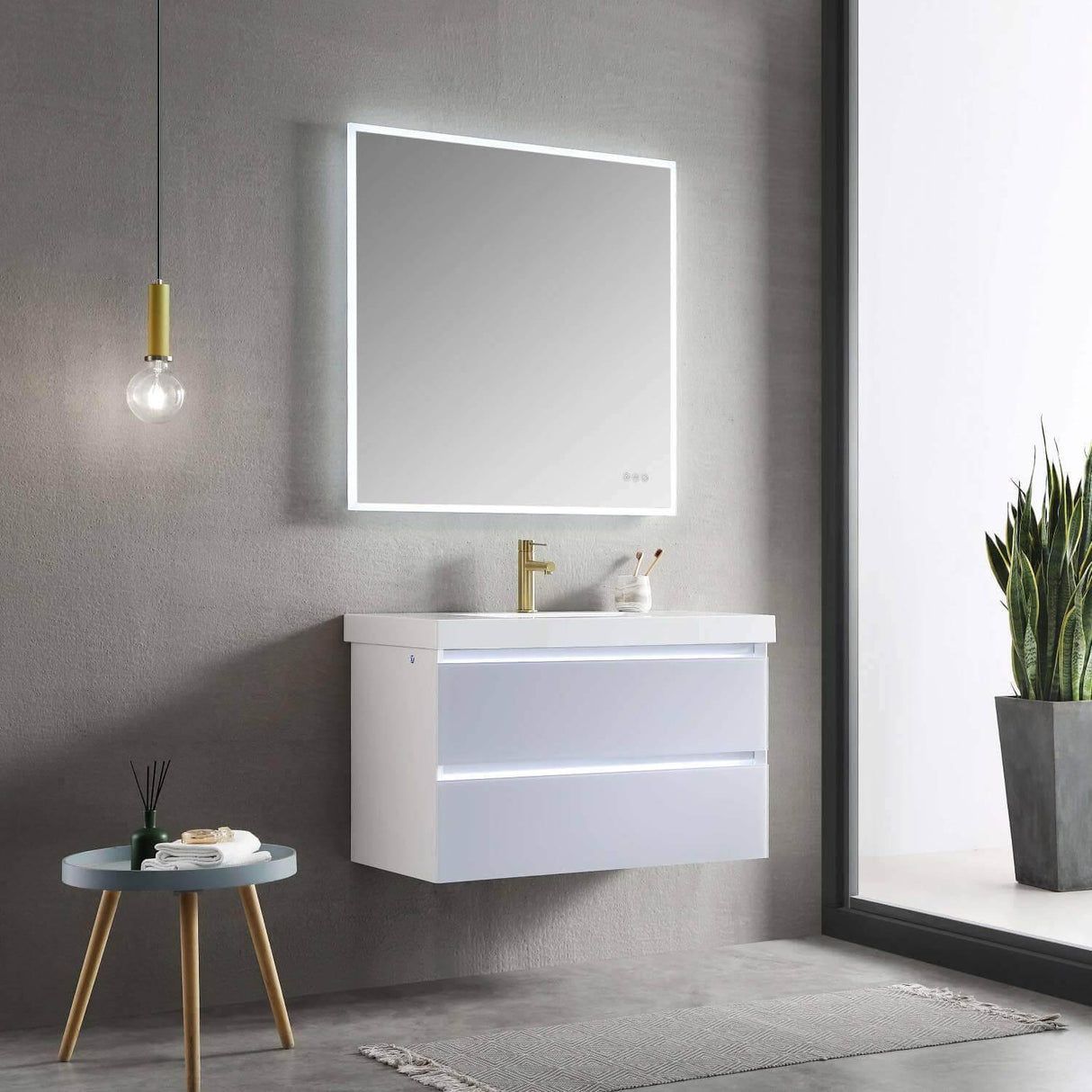 Jena 36" Vanity Base in Calacatta White / Light Grey with Ceramic / Acrylic Sink