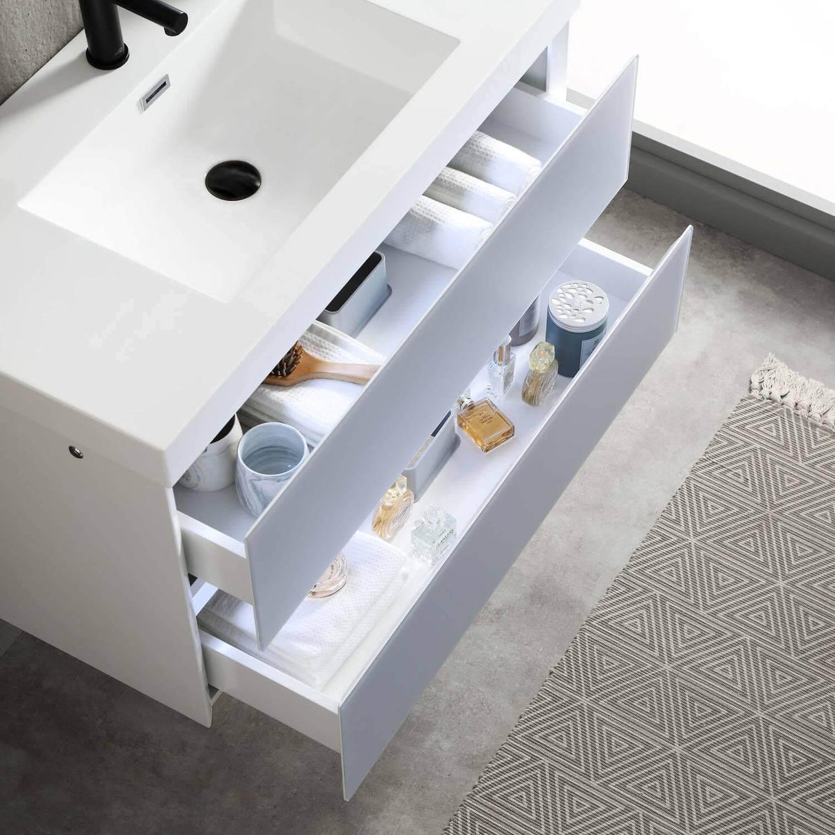 Jena 36" Vanity Base in Calacatta White / Light Grey with Ceramic / Acrylic Sink