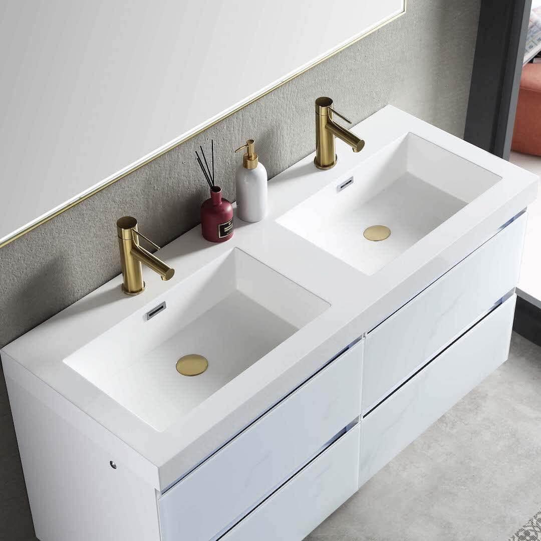 Jena 48" Vanity Base in Calacatta White / Light Grey with Ceramic / Acrylic Double Sinks