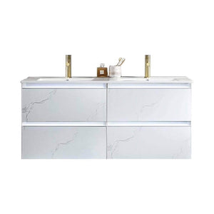 Jena 48" Vanity Base in Calacatta White / Light Grey with Ceramic / Acrylic Double Sinks