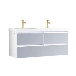 Jena 48" Vanity Base in Calacatta White / Light Grey with Ceramic / Acrylic Double Sinks