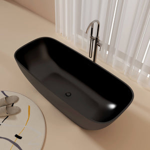 New England Home Goods Annapurna 67" Freestanding Tub in Black - Stone Resin Solid Surface