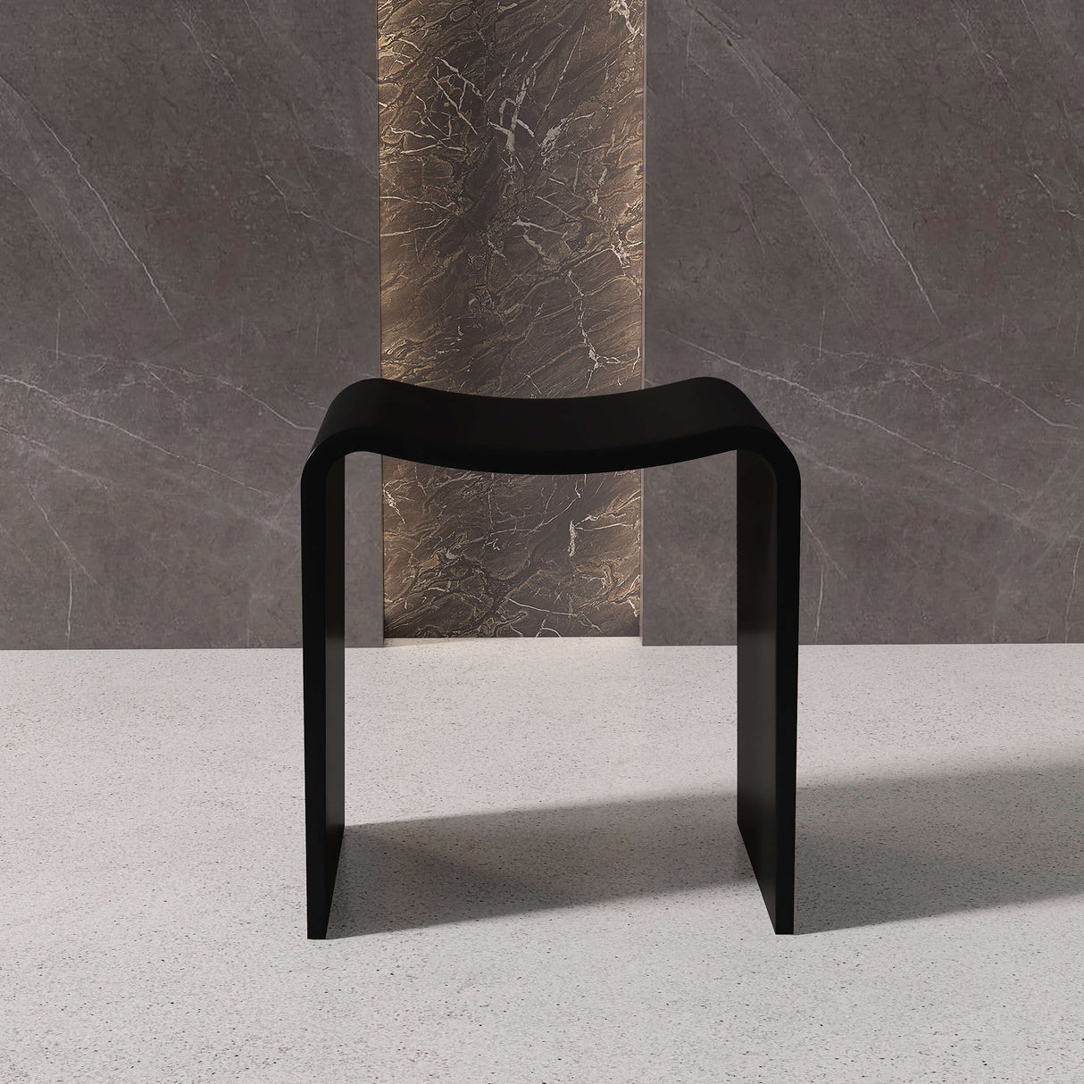 New England Home Goods Surfers 16" Shower Stool in Black - Stone Resin Solid Surface