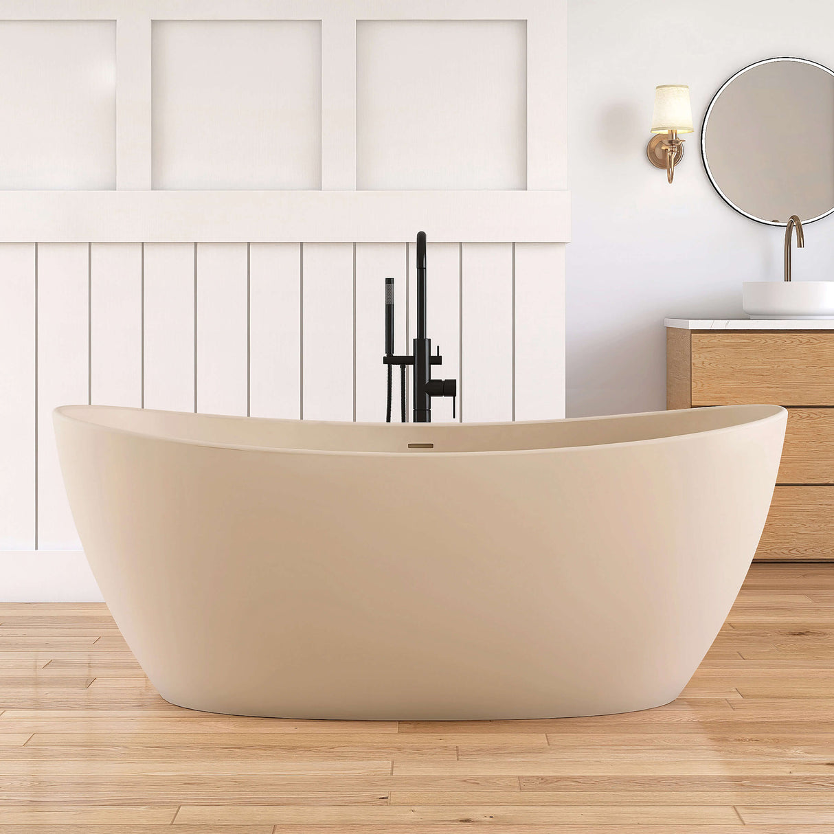 New England Home Goods Nanga 65" Freestanding Tub in White - Stone Resin Solid Surface