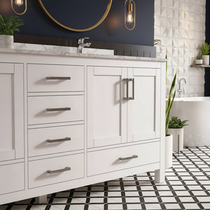 New England Home Goods Table 72" Double Sink Vanity in White - Engineered Wood; Stone Top