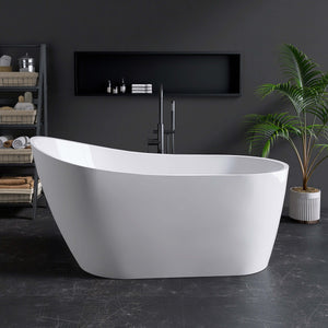 New England Home Goods Matira 59" Freestanding Tub in White - Stone Resin Solid Surface