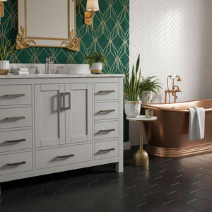 New England Home Goods Pilatus 48" Single Sink Vanity in White - Engineered Wood; Stone Top