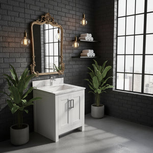 New England Home Goods Rabbit 24" Single Sink Vanity in White - Engineered Wood; Stone Top