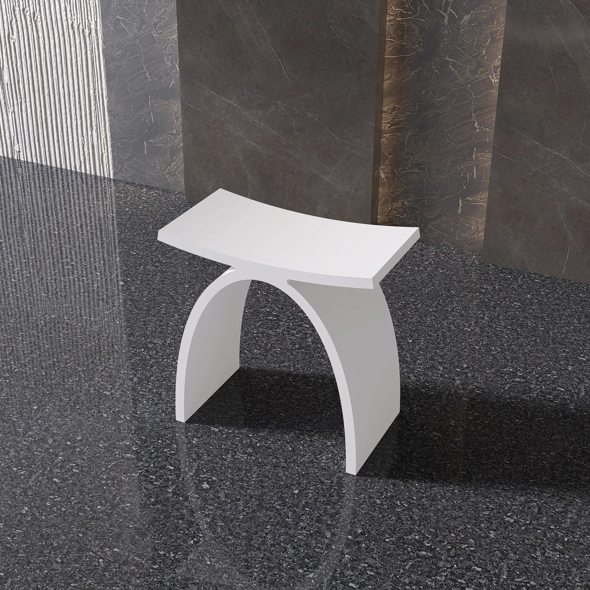 New England Home Goods Kailua 17" Shower Stool in White - Stone Resin Solid Surface