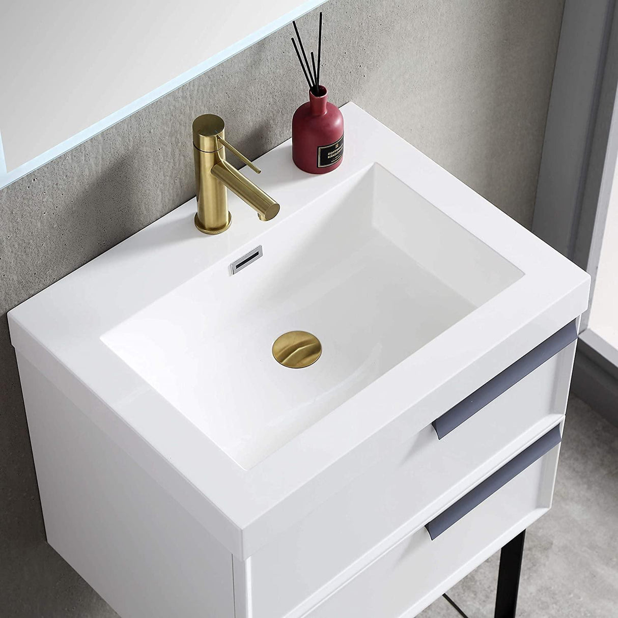 Blossom Sofia 24 Inch Vanity Base in White / Matte Gray. Available with Acrylic Sink