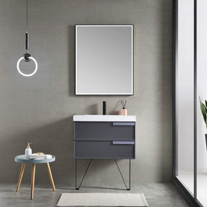 Blossom Sofia 30 Inch Vanity Base in White / Matte Gray. Available with Acrylic Sink