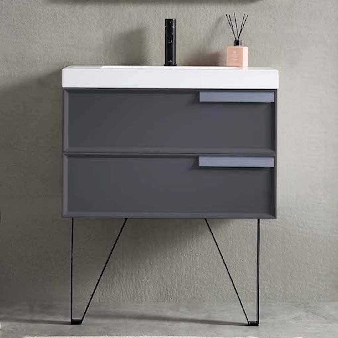 Blossom Sofia 30 Inch Vanity Base in White / Matte Gray. Available with Acrylic Sink