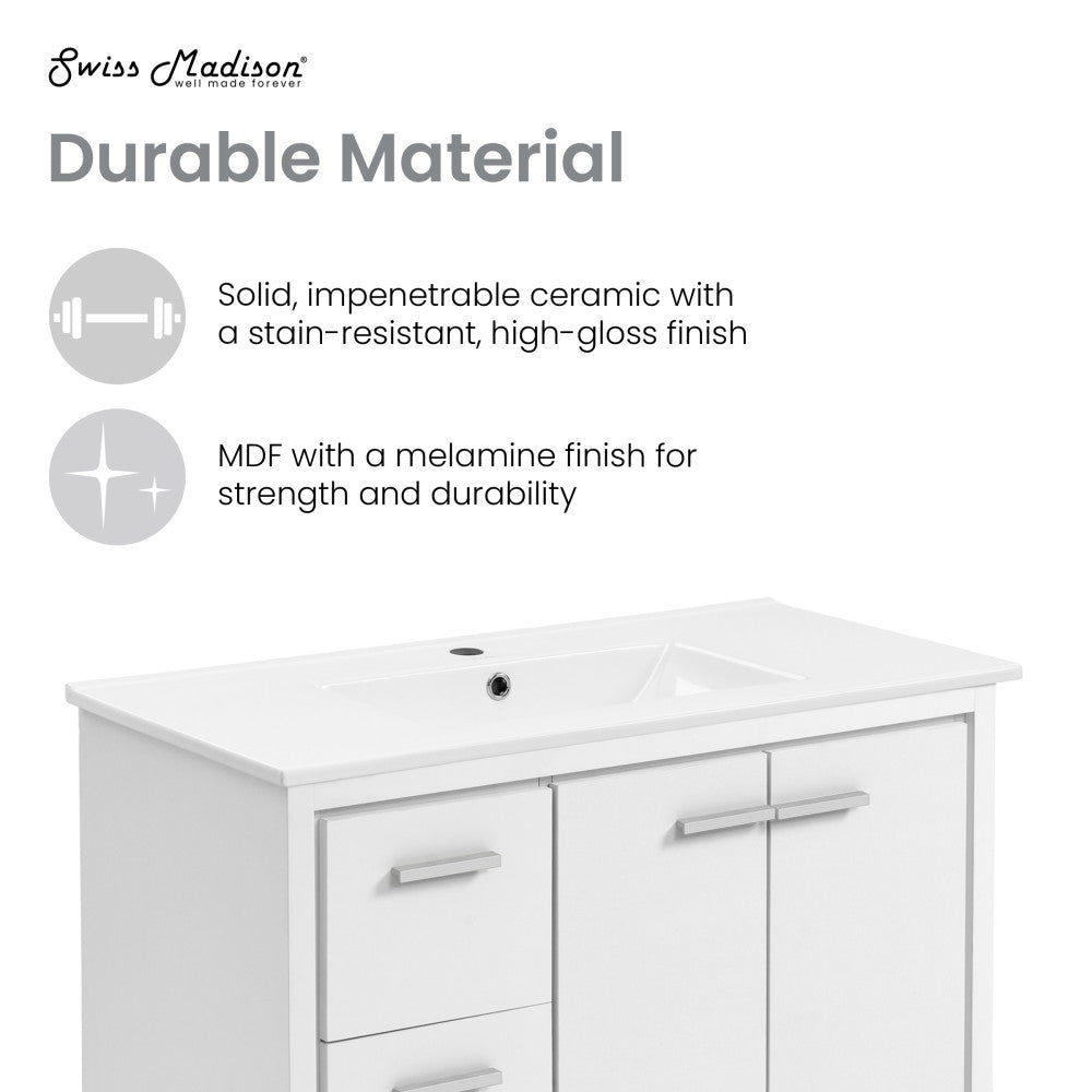 Virage 36 Freestanding, Bathroom Vanity in Glossy White