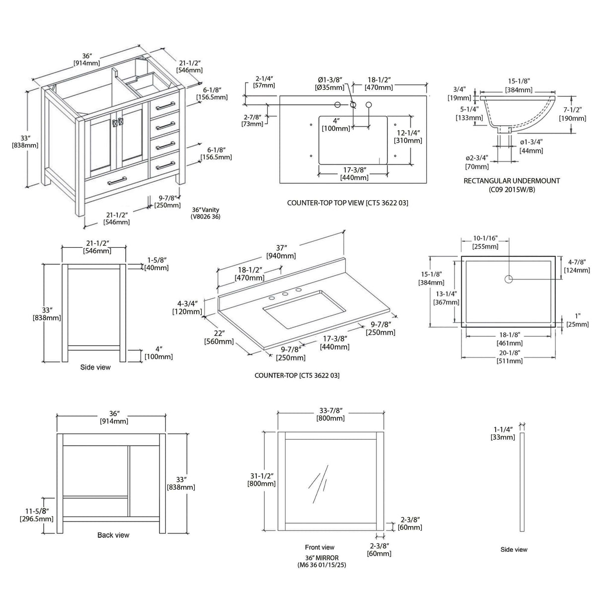 Blossom Geneva Freestanding Bathroom Vanity With Countertop, Undermount Sink & Mirror