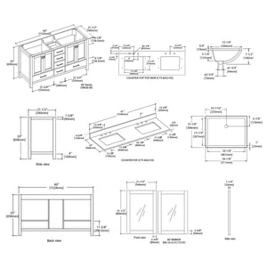 Blossom Geneva 60" Double Sink Freestanding Bathroom Vanity With Countertop, Undermount Sink, Mirrors