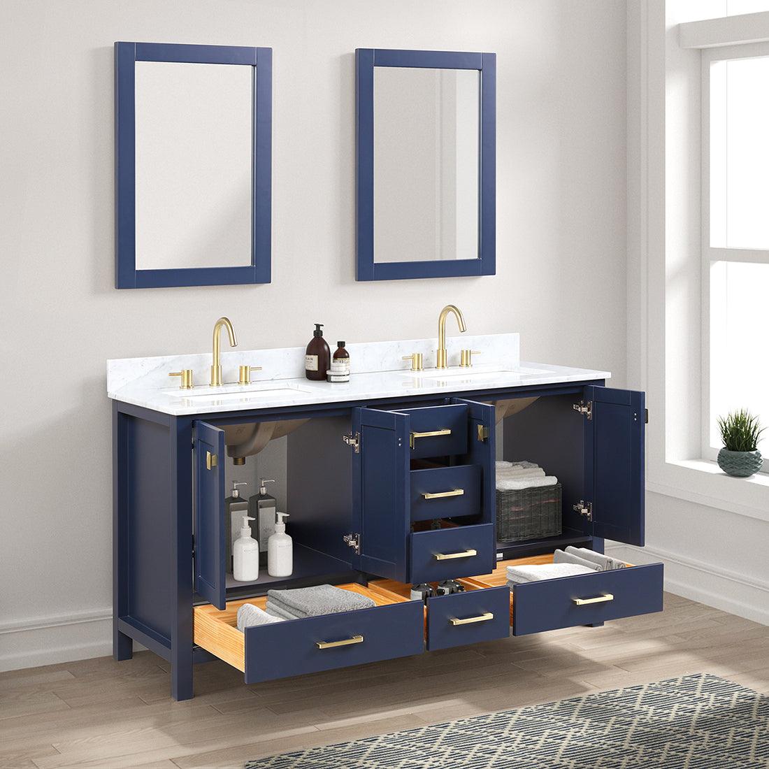 Blossom Geneva 60" Double Sink Freestanding Bathroom Vanity With Countertop, Undermount Sink, Mirrors