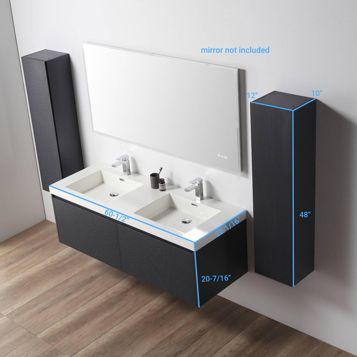 Blossom Positano 60" Deluxe Floating Double Sink Vanity with Optional Two Side Cabinets