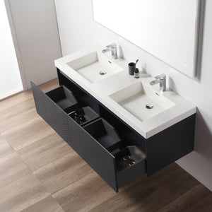 Blossom Positano 60" Deluxe Floating Double Sink Vanity with Optional Two Side Cabinets