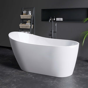 New England Home Goods Matira 59" Freestanding Tub in White - Stone Resin Solid Surface
