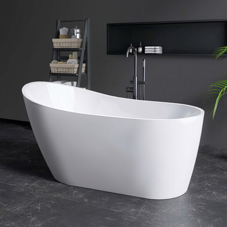New England Home Goods Matira 59" Freestanding Tub in White - Stone Resin Solid Surface