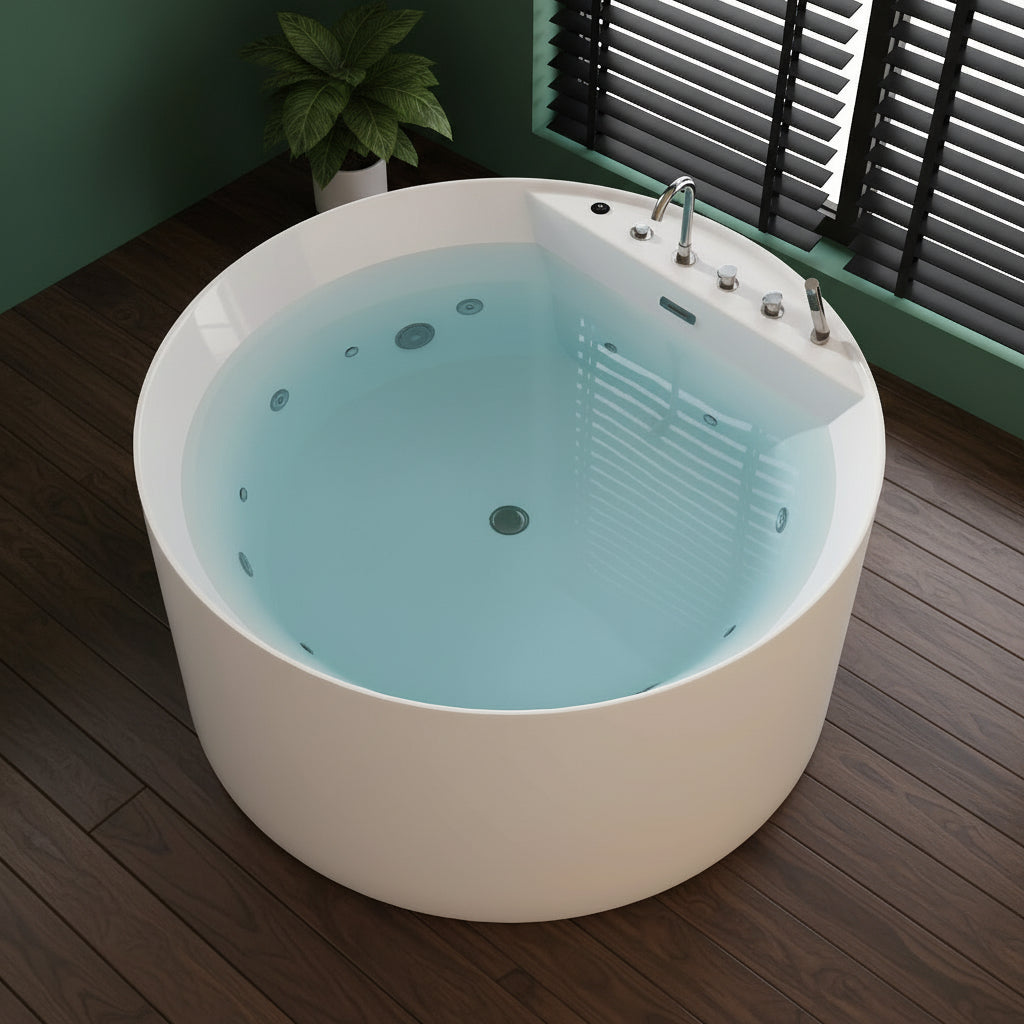 New England Home Goods Poipu 71" Freestanding Tub in White - Stone Resin Solid Surface