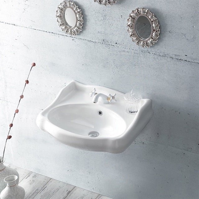 Classic-Style White Ceramic Wall Mounted Sink