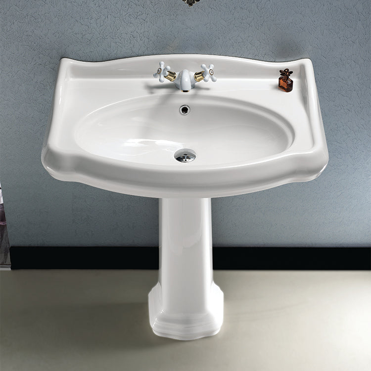 Classic-Style White Ceramic Pedestal Sink