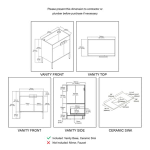 Blossom Bari 24", 30", or 36" Freestanding Bathroom Vanity with Ceramic Sink