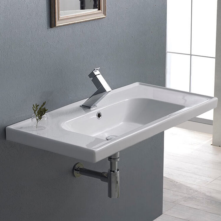 Rectangle White Ceramic Wall Mounted or Drop In Sink