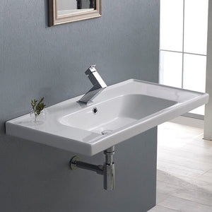 Rectangle White Ceramic Wall Mounted or Drop In Sink
