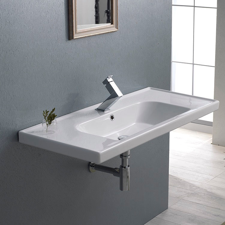 Rectangle White Ceramic Wall Mounted or Drop In Sink