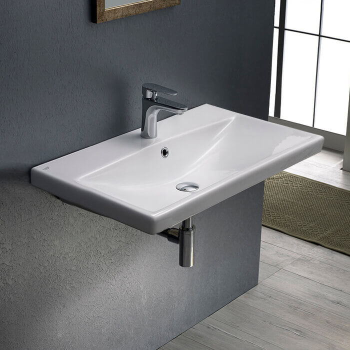 Rectangle White Ceramic Wall Mounted or Drop In Sink