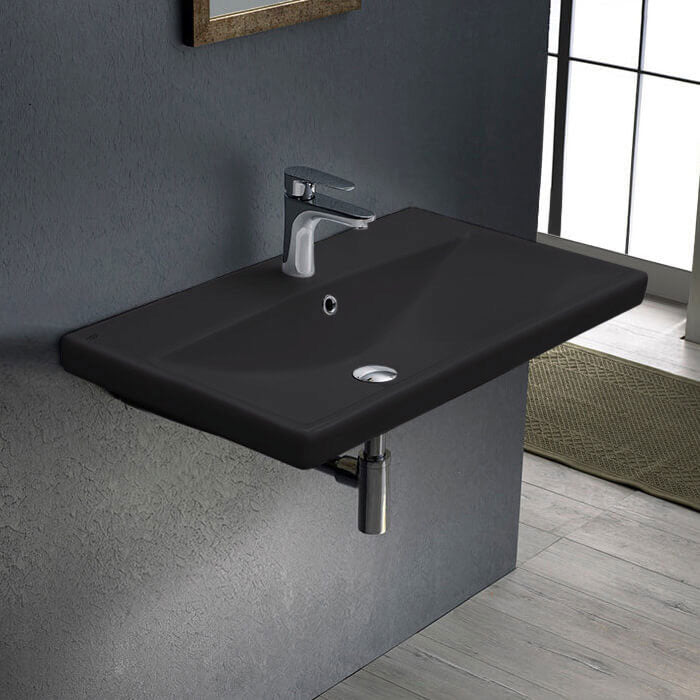 Rectangle Matte Black Ceramic Wall Mounted or Drop In Sink