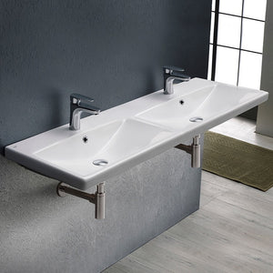 Rectangular Double White Ceramic Wall Mounted or Drop In Sink