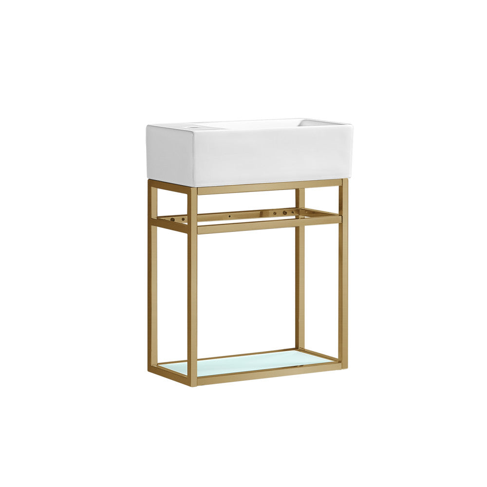 Pierre 19.5 Single, Open Shelf, Gold Metal Frame Bathroom Vanity