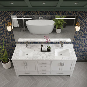 New England Home Goods Table 72" Double Sink Vanity in White - Engineered Wood; Stone Top