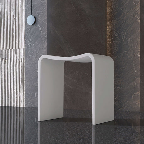 New England Home Goods Cable 16" Shower Stool in White - Stone Resin Solid Surface