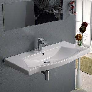 Rectangle White Ceramic Wall Mounted or Drop In Sink