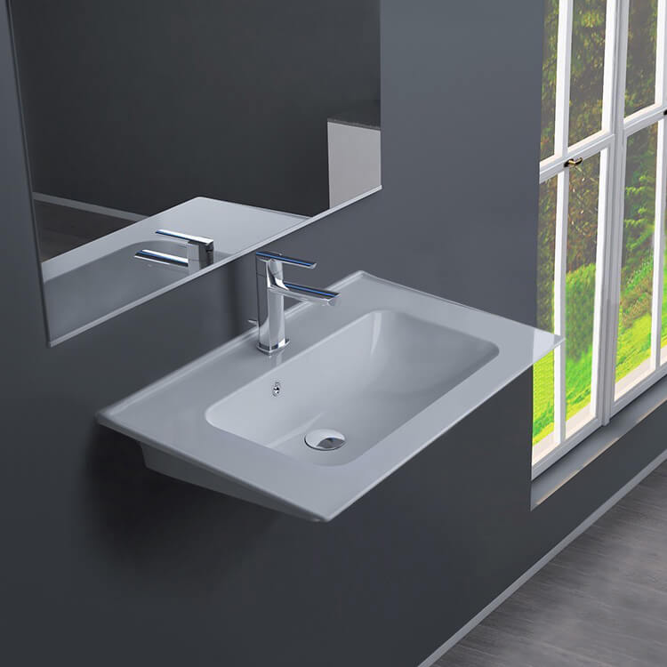 Rectangular White Ceramic Wall Mounted or Drop In Sink