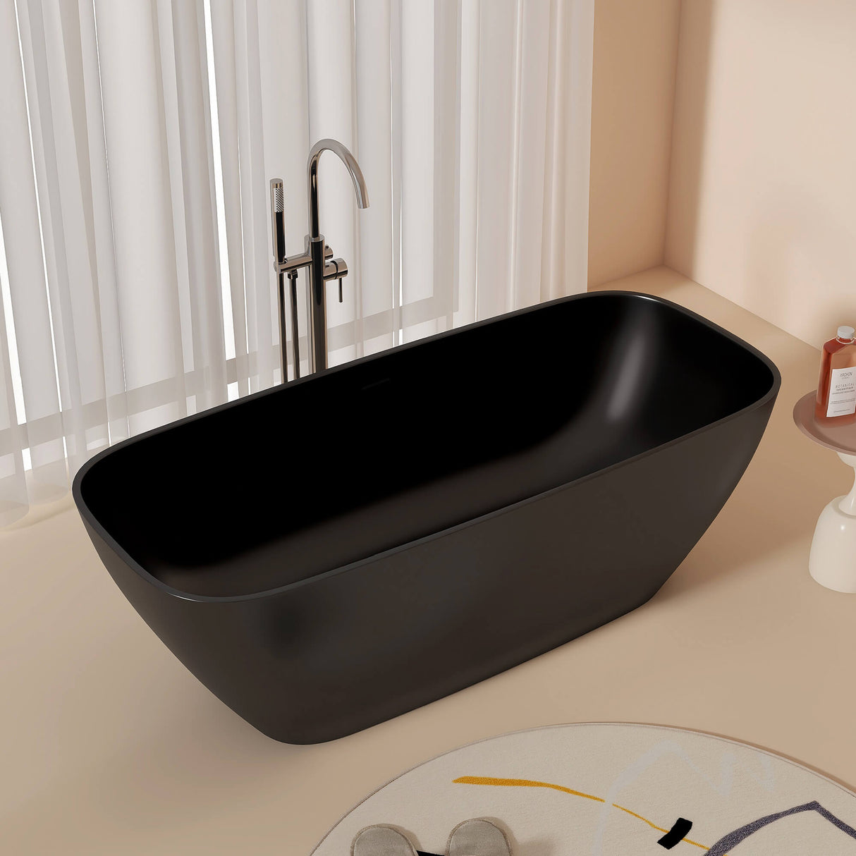 New England Home Goods Annapurna 67" Freestanding Tub in Black - Stone Resin Solid Surface