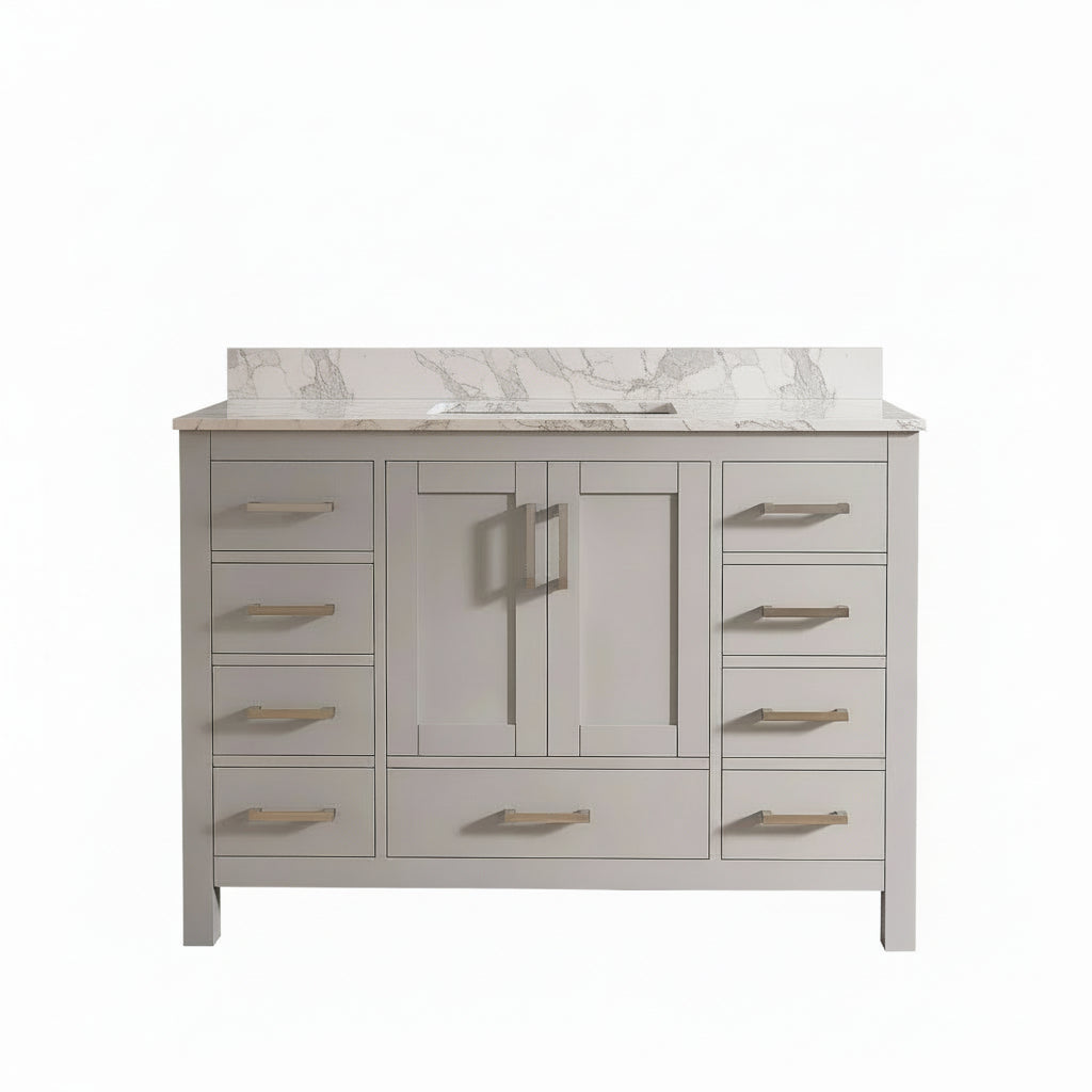 New England Home Goods Pilatus 48" Single Sink Vanity in White - Engineered Wood; Stone Top