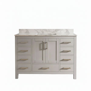 New England Home Goods Pilatus 48" Single Sink Vanity in White - Engineered Wood; Stone Top